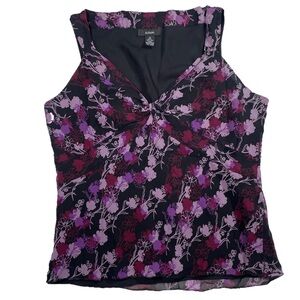 Sleeveless babydoll black and purple floral vintage Alfani tank top